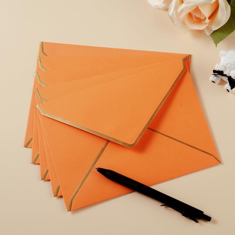 Homtable 100 Pack A7 Envelopes 5 x 7 Card Envelopes V Flap with Gold Border for Office, Wedding Gift Cards, Invitations, Graduation, Baby Shower, Parties (Dark Orange, 5.32 x 7.28 Inches) - Image 4